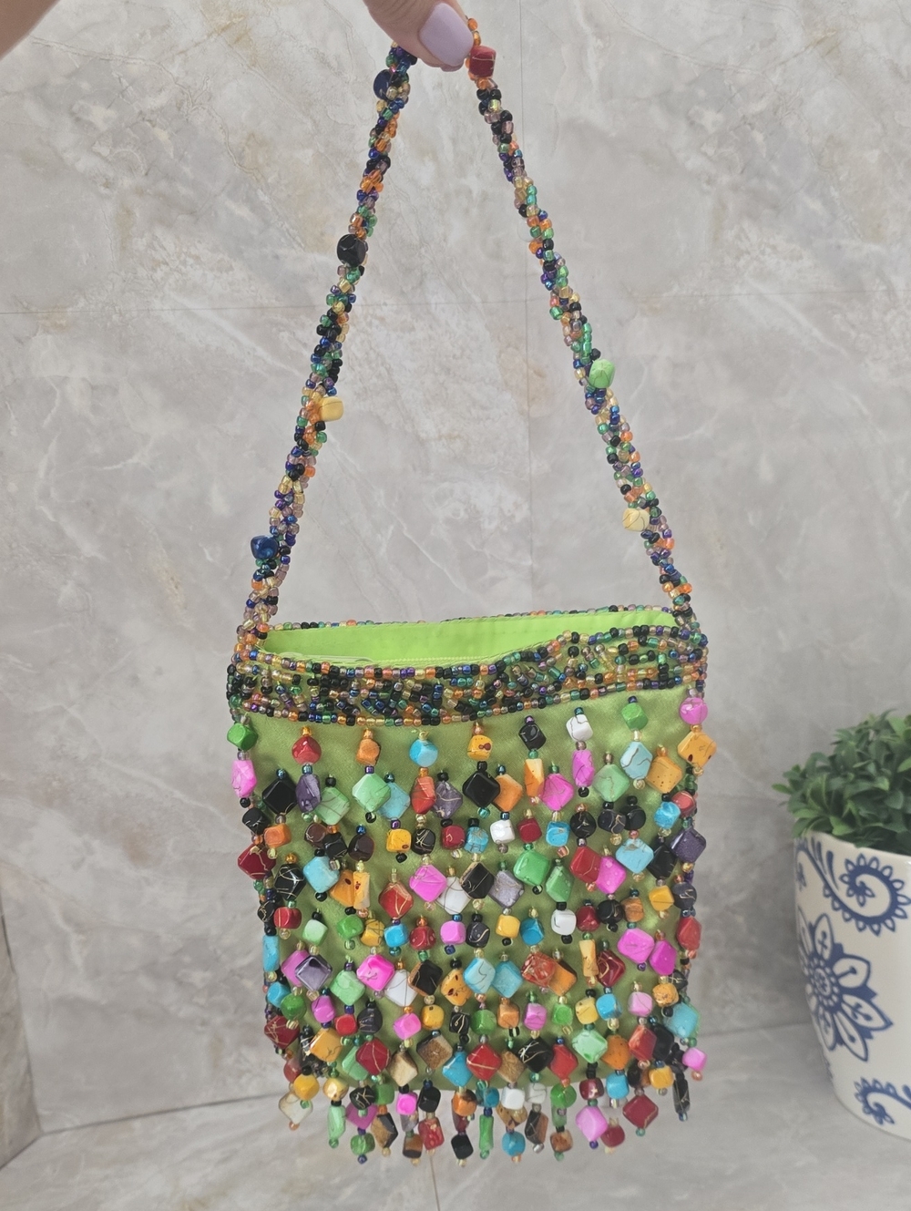 Vintage La Viola Beaded Stone Fringe Bag